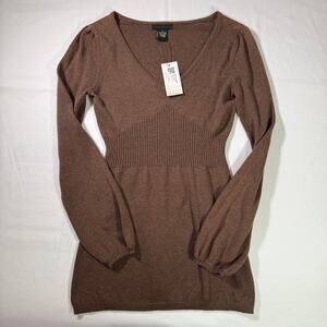 NWT Deadstock BCBG Brown Babydoll Long Sleeve Top Sz Small 100% Cotton
